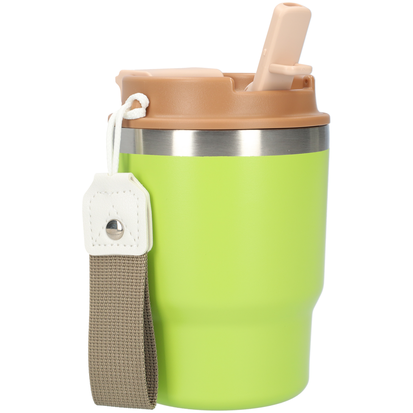 Kleine thermosbeker - RVS drinkbeker - Koffiebeker 400ml - Groen/Bruin