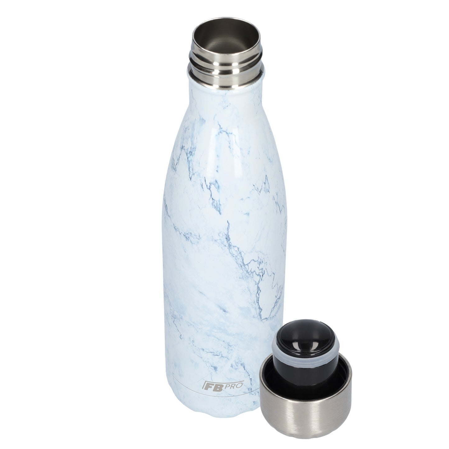 Thermosfles - Waterfles - Drinkfles slank 500ml - Light Blue Marble - Licht Blauw Marmer