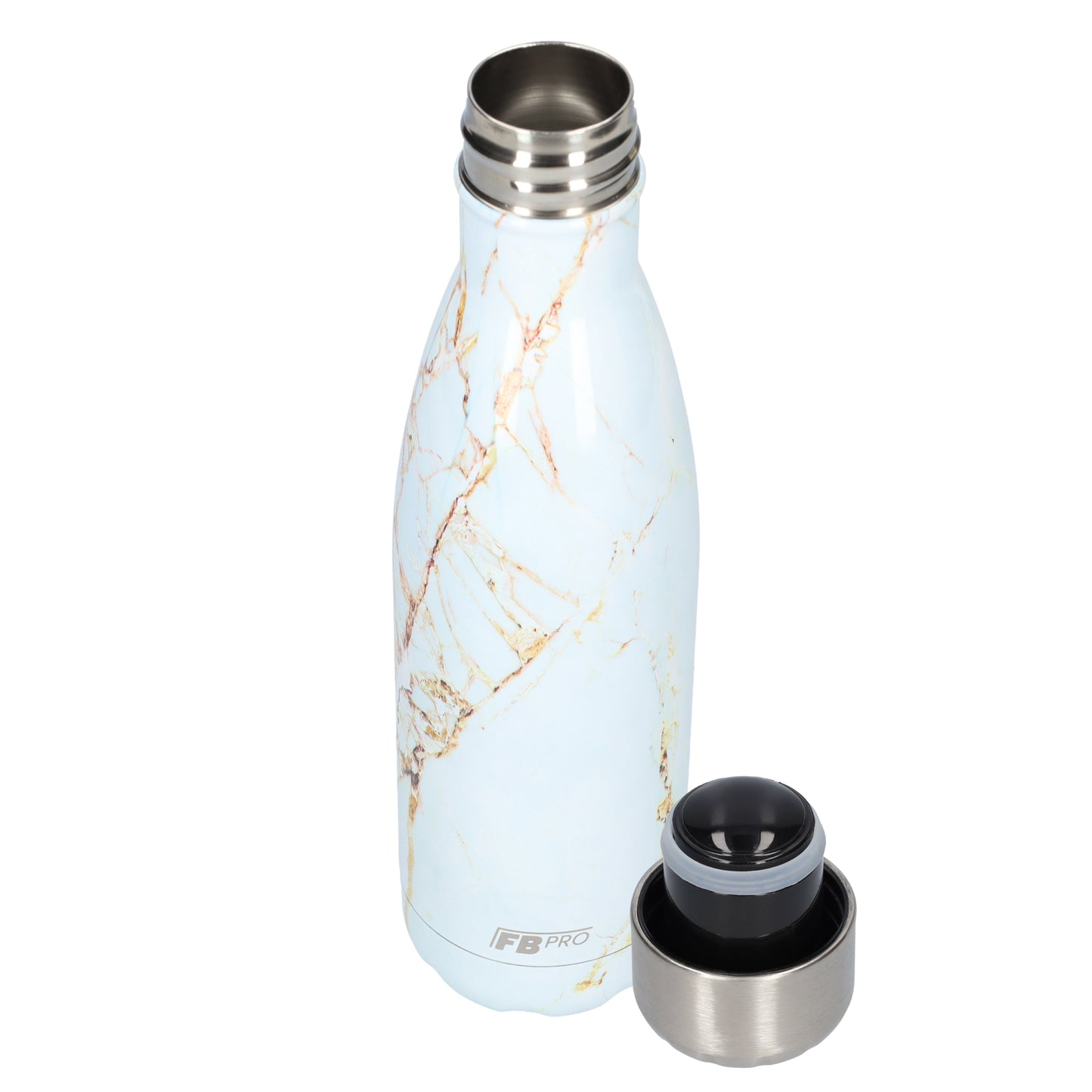 Thermosfles - Waterfles - Drinkfles slank 500ml - White & Gold Marble - Wit & Goud Marmer