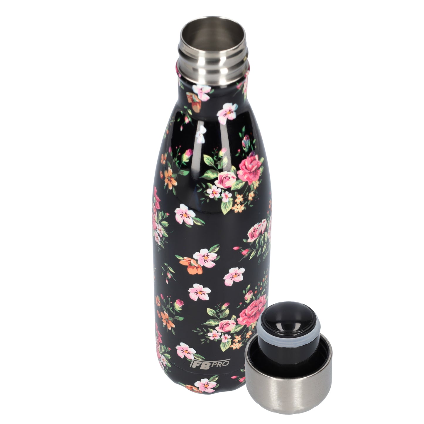 Thermosfles - Waterfles - Drinkfles slank 500ml - Classic Black Flowers - Klassieke Zwarte Bloemen