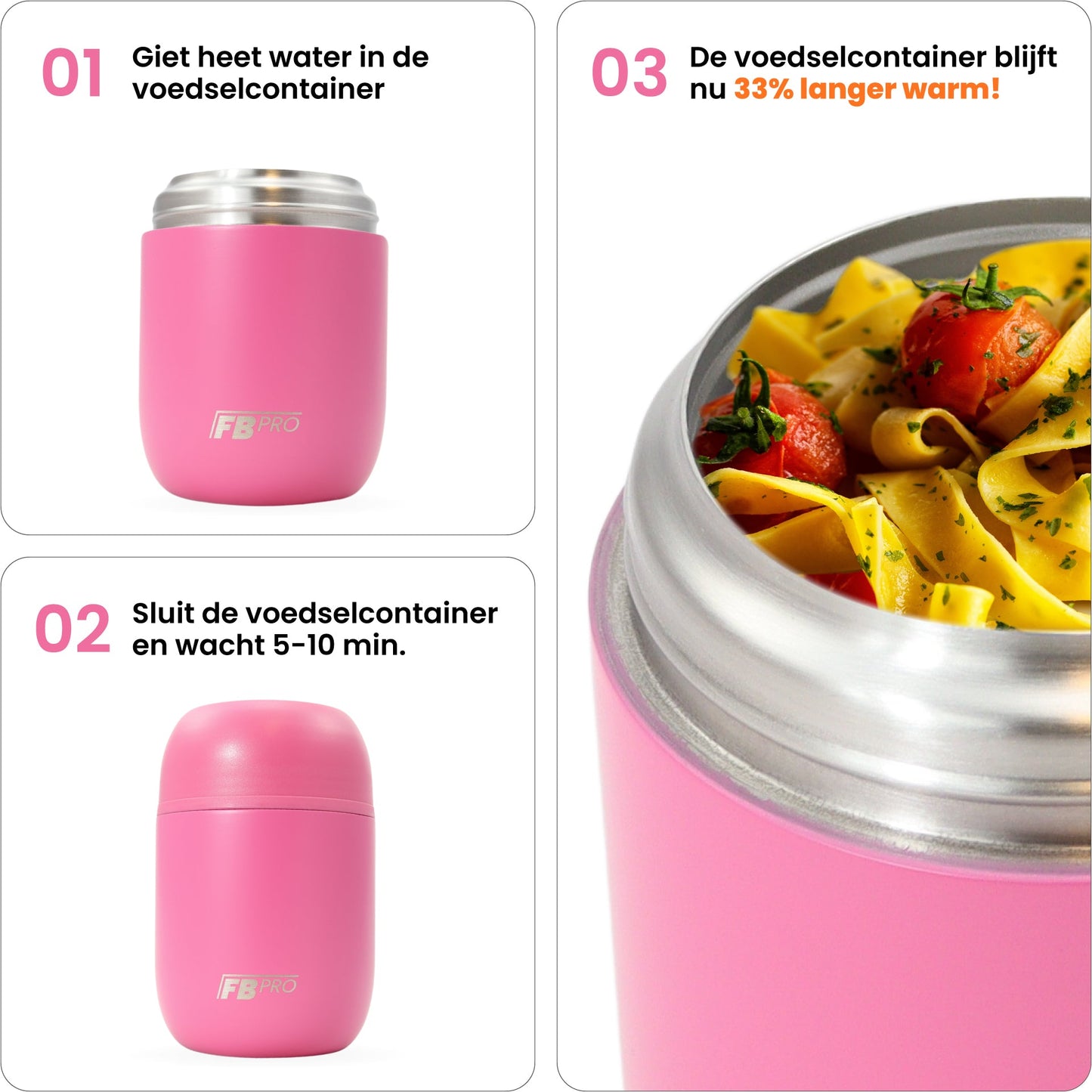 Thermos voedsel container - Thermoskan - 420ml - Roze