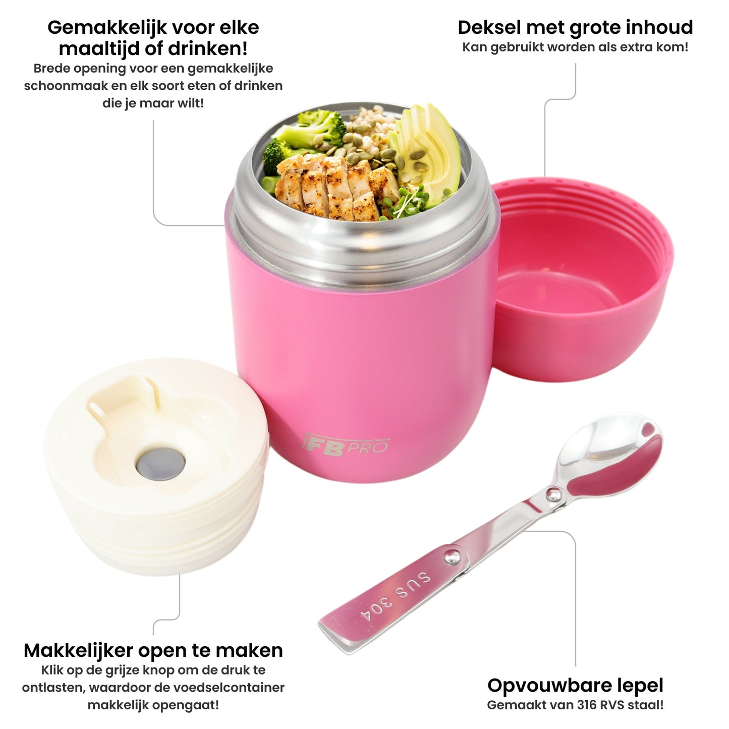 Thermos voedsel container - Thermoskan - 420ml - Roze