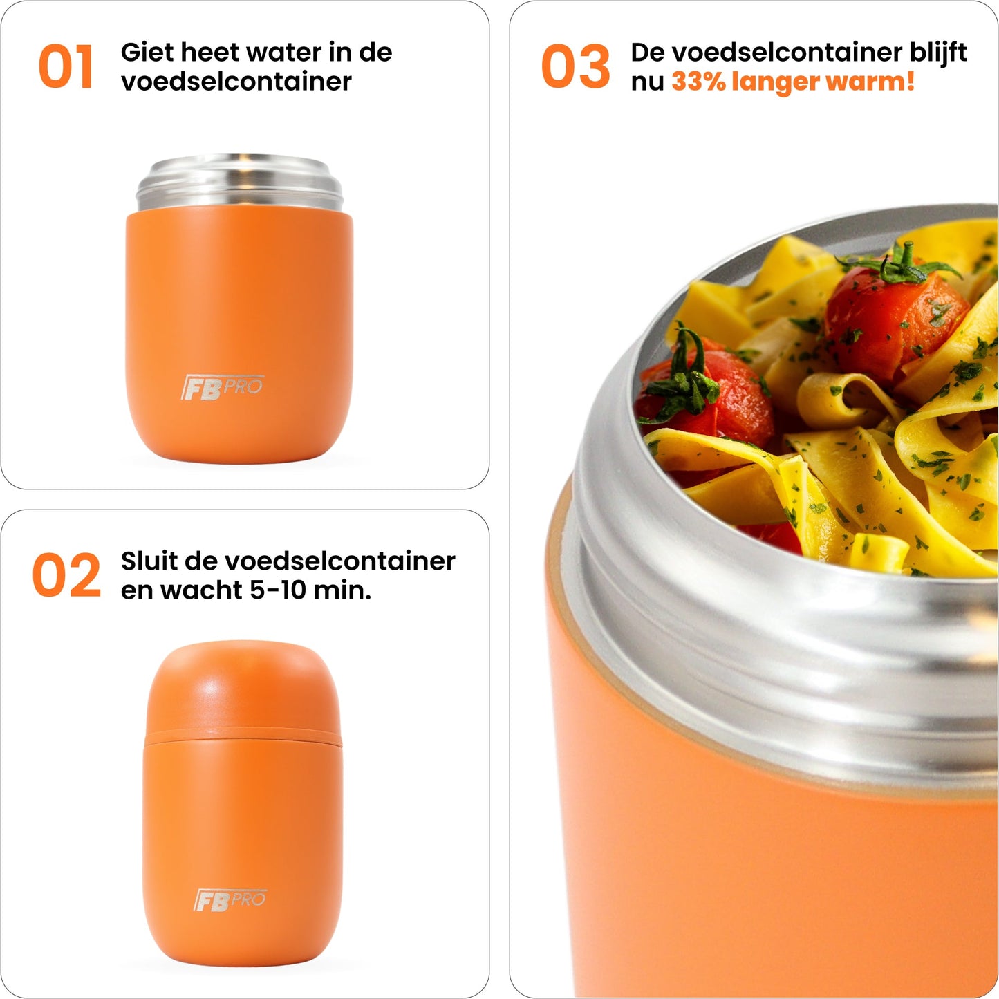 Thermos voedselcontainer - Thermoskan - Oranje - 420ml