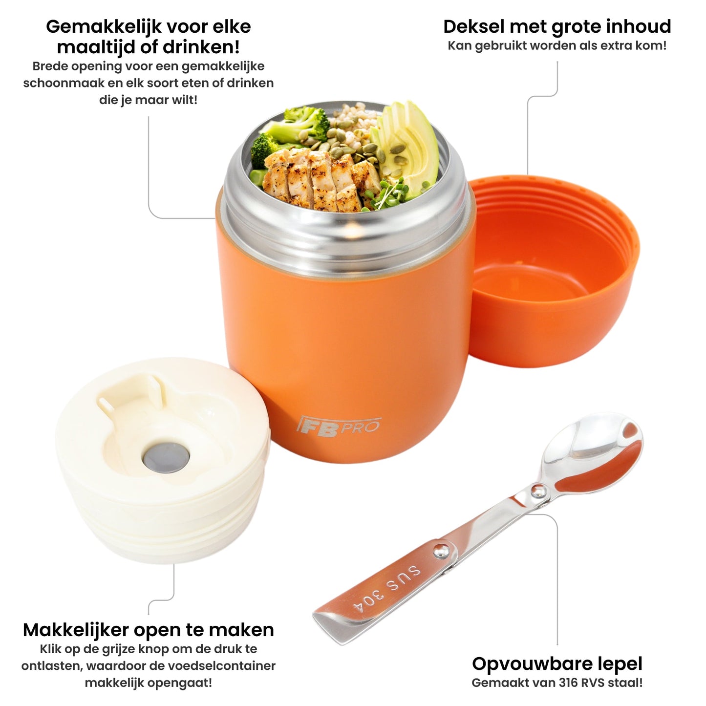 Thermos voedselcontainer - Thermoskan - Oranje - 420ml