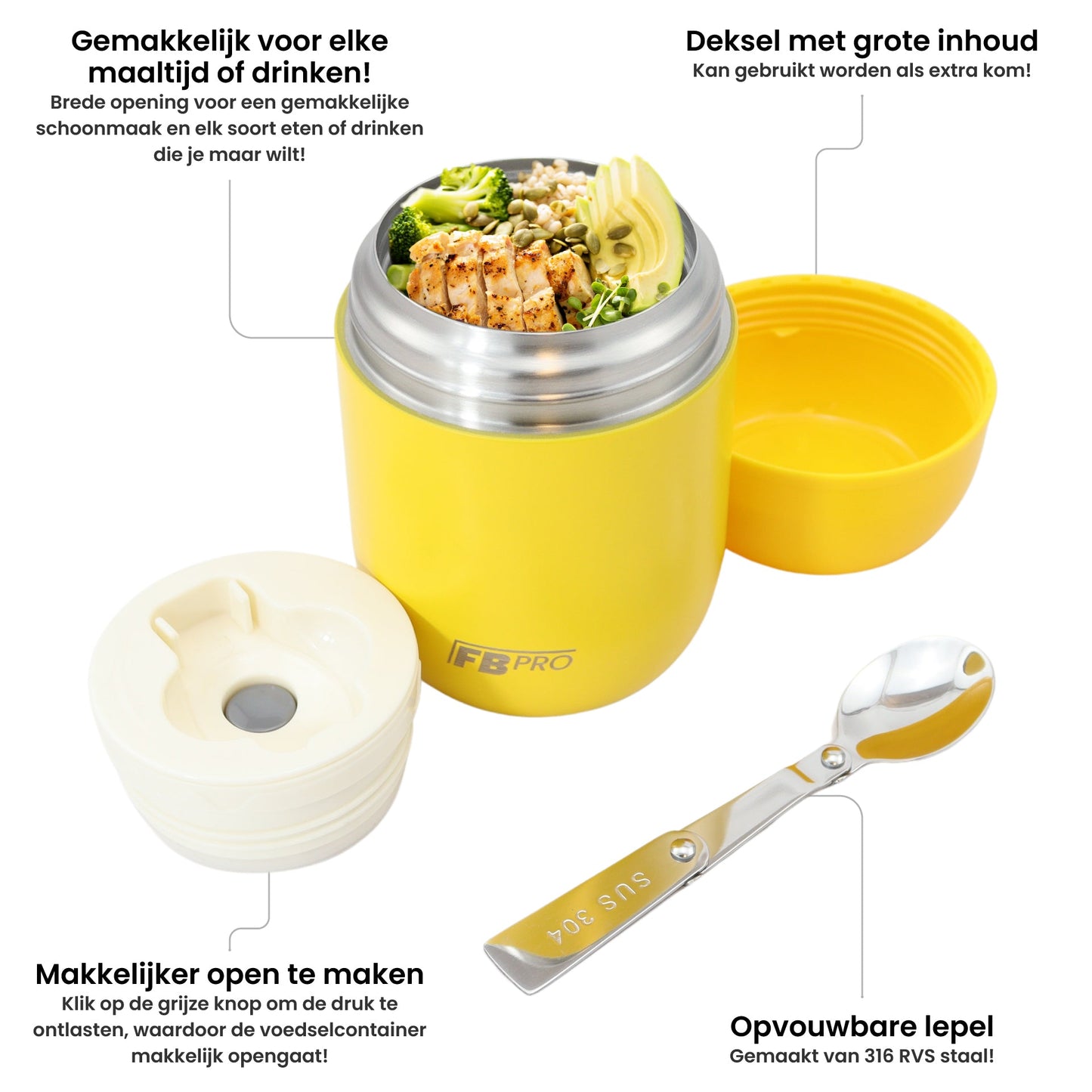 Thermos voedsel container - Thermoskan - Geel - 420ml