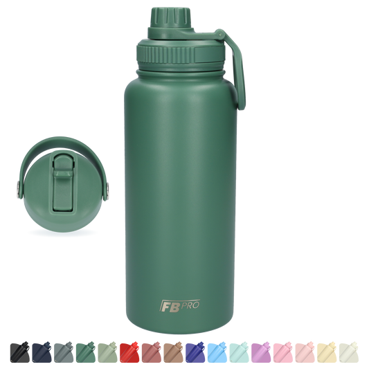 Thermos drinkfles 1 L - Isolerende Waterfles - Drinkfles met rietje - Donkergroen