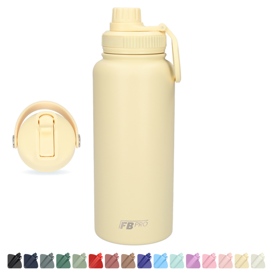 Thermos drinkfles 1 L - Isolerende Waterfles - Drinkfles met rietje - Beige