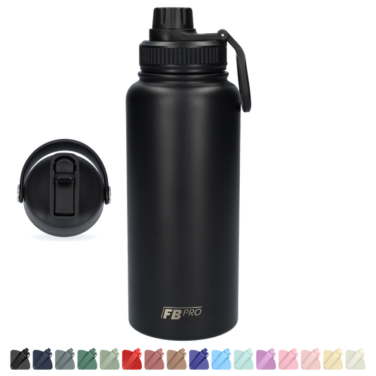 Thermos drinkfles 1 L - Isolerende Waterfles - Drinkfles met rietje - Zwart