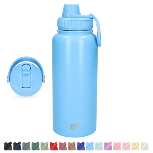 Thermos drinkfles 1 L - Isolerende Waterfles - Drinkfles met rietje - Lichtblauw