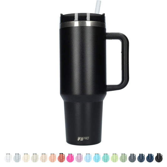 Thermos drinkbeker tumbler 1.2L met handvat en rietje - 1200 ML - Zwart