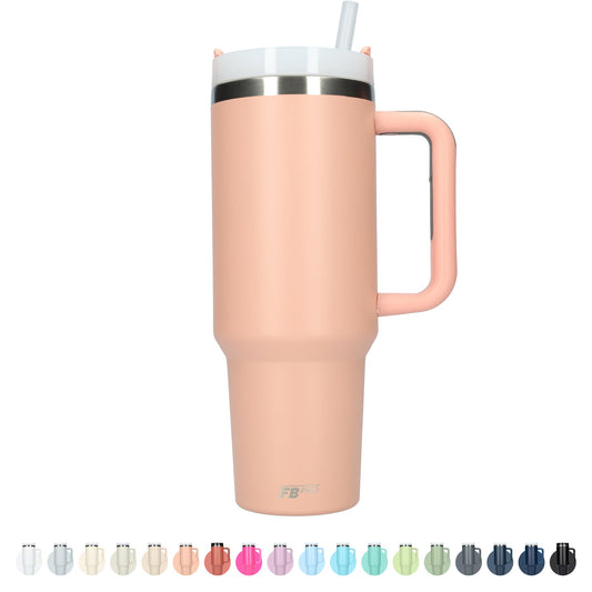 Thermos drinkbeker tumbler 1.2L met handvat en rietje - 1200 ML - Zalm Roze