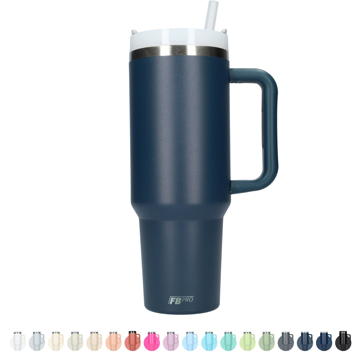 Thermos drinkbeker tumbler 1.2L met handvat en rietje - 1200 ML - Donker Blauw