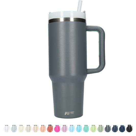 Thermos drinkbeker tumbler 1.2L met handvat en rietje - 1200 ML - Grijs