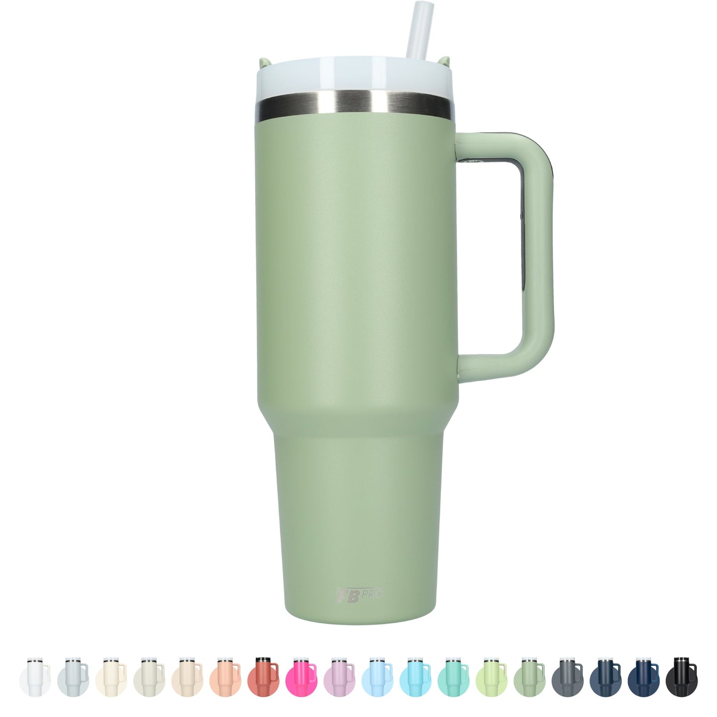 Thermos drinkbeker tumbler 1.2L met handvat en rietje - 1200 ML - Leger Groen