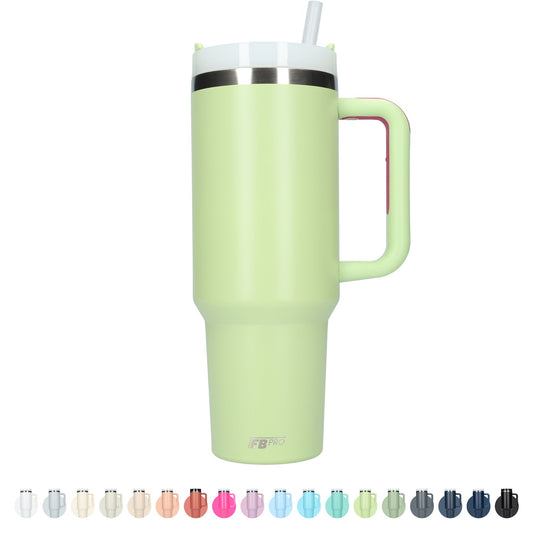 Thermos drinkbeker tumbler 1.2L met handvat en rietje - 1200 ML - Lichtgroen