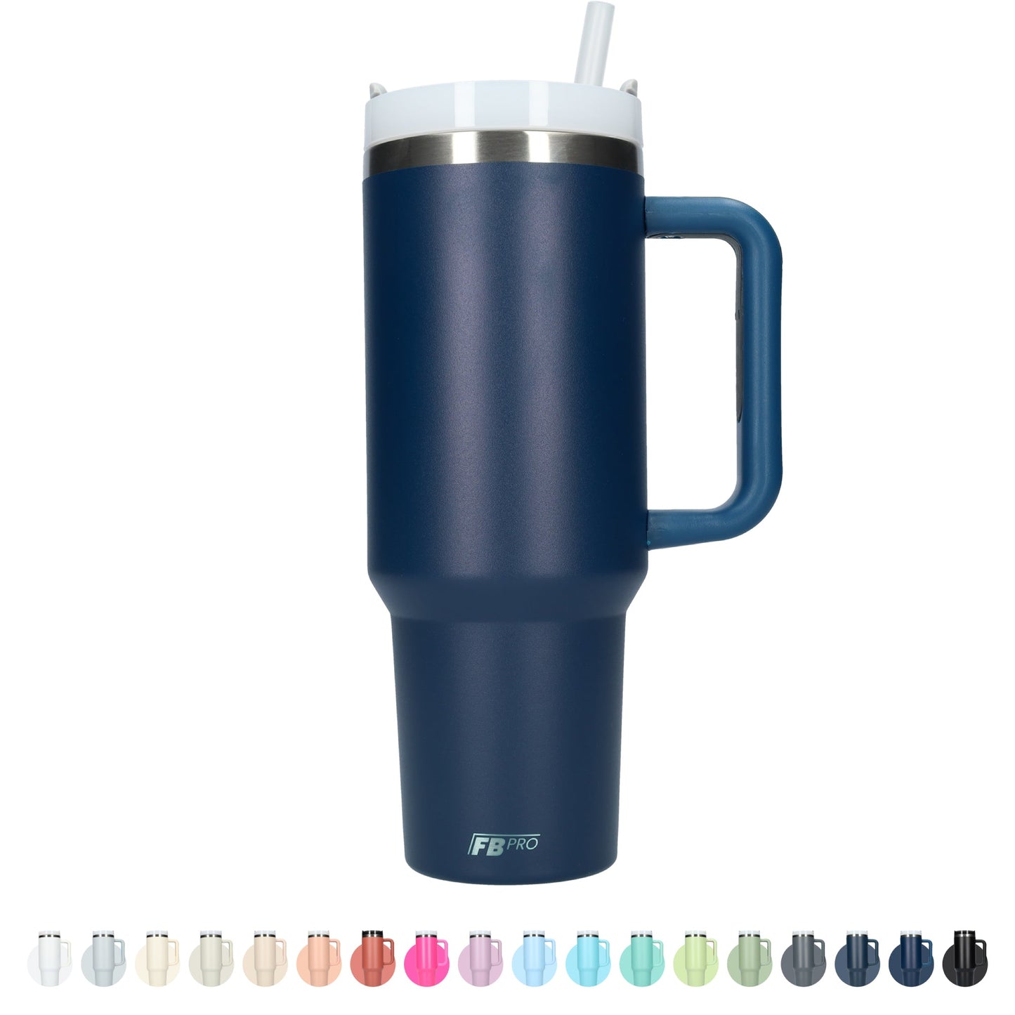 Thermos drinkbeker tumbler 1.2L met handvat en rietje - 1200 ML - Middernacht Blauw