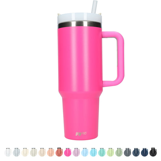 Thermos drinkbeker tumbler 1.2L met handvat en rietje - 1200 ML - Roze