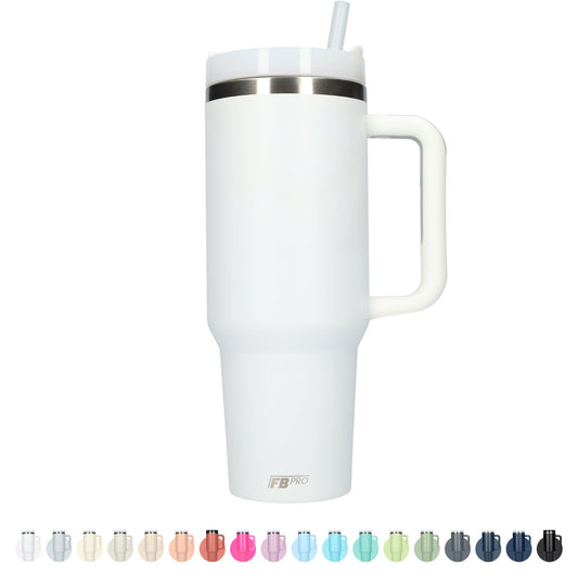 Thermos drinkbeker tumbler 1.2L met handvat en rietje - 1200 ML - Wit