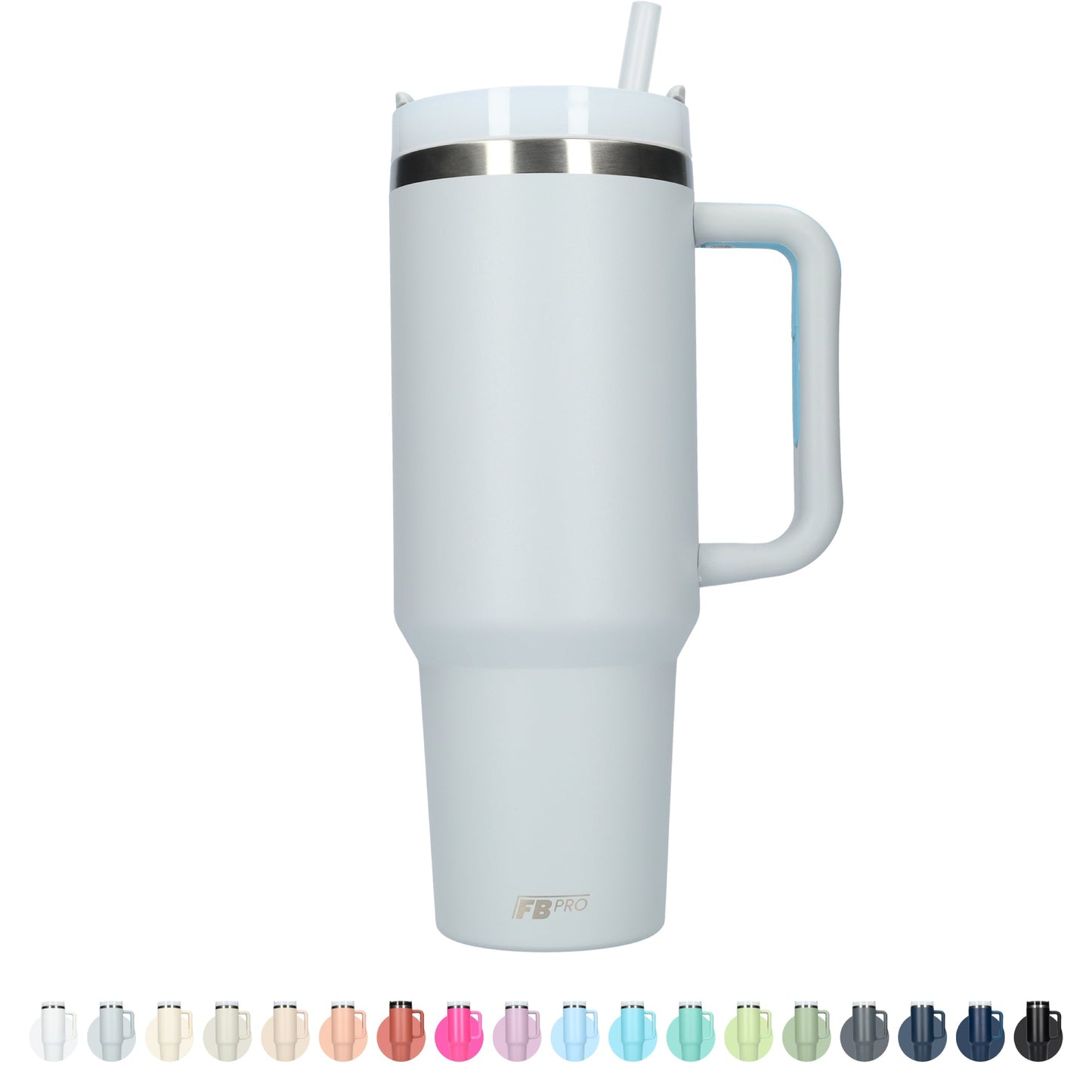 Thermos drinkbeker tumbler 1.2L met handvat en rietje - 1200 ML - Grijs