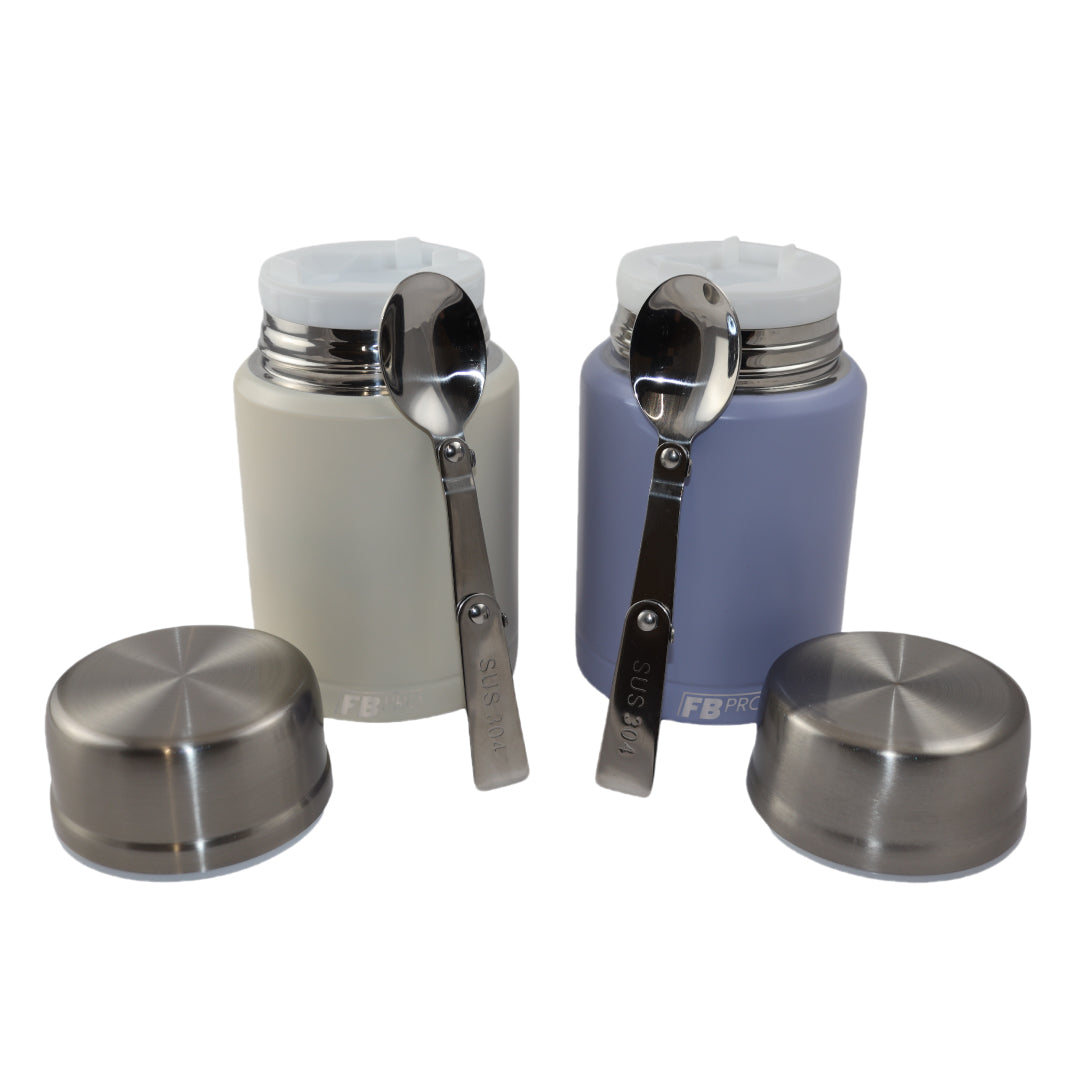 Witte & Lichtpaarse Thermos Voedselcontainer - Thermoskan - Ivoor wit & Licht paars - 450ml