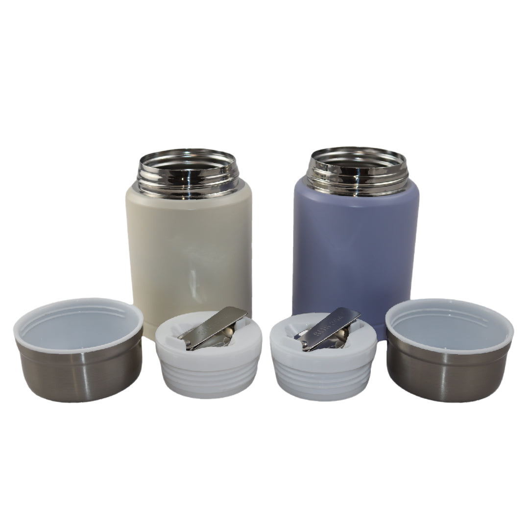 Witte & Lichtpaarse Thermos Voedselcontainer - Thermoskan - Ivoor wit & Licht paars - 450ml