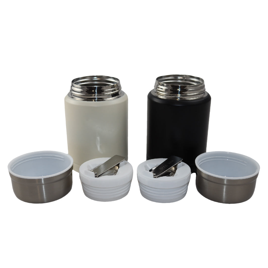 Witte & Zwarte Thermos Voedselcontainer - Thermoskan - Ivoor wit & Zwart - 450ml