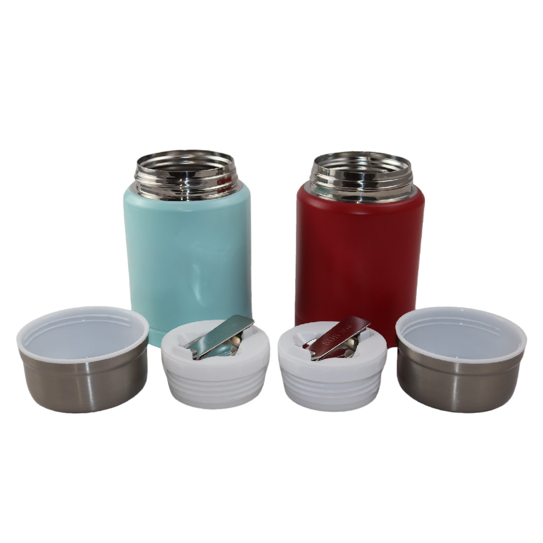 Lichtblauwe & Rode Thermos Voedselcontainer - Thermoskan - Licht blauw & Rood - 450ml