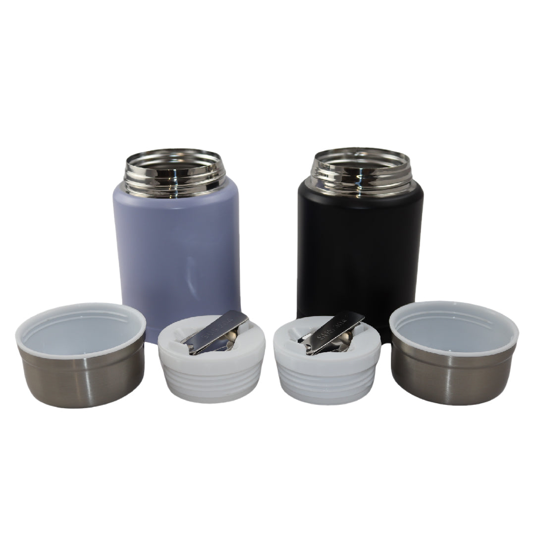 Lichtpaarse & Zwarte Thermos Voedselcontainer - Thermoskan - Licht paars & Zwart - 450ml