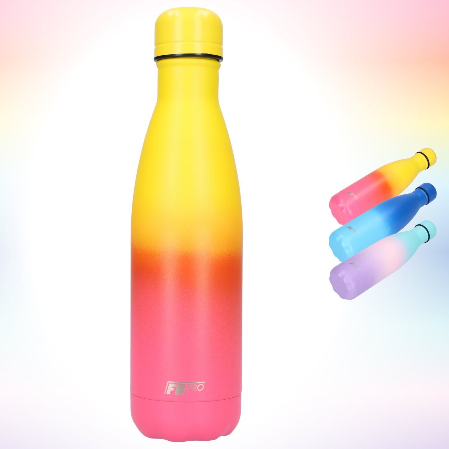 Thermosfles - Waterfles - Drinkfles slank 500ml - Sunny Yellow & Pink - Zonnig Geel, Paars