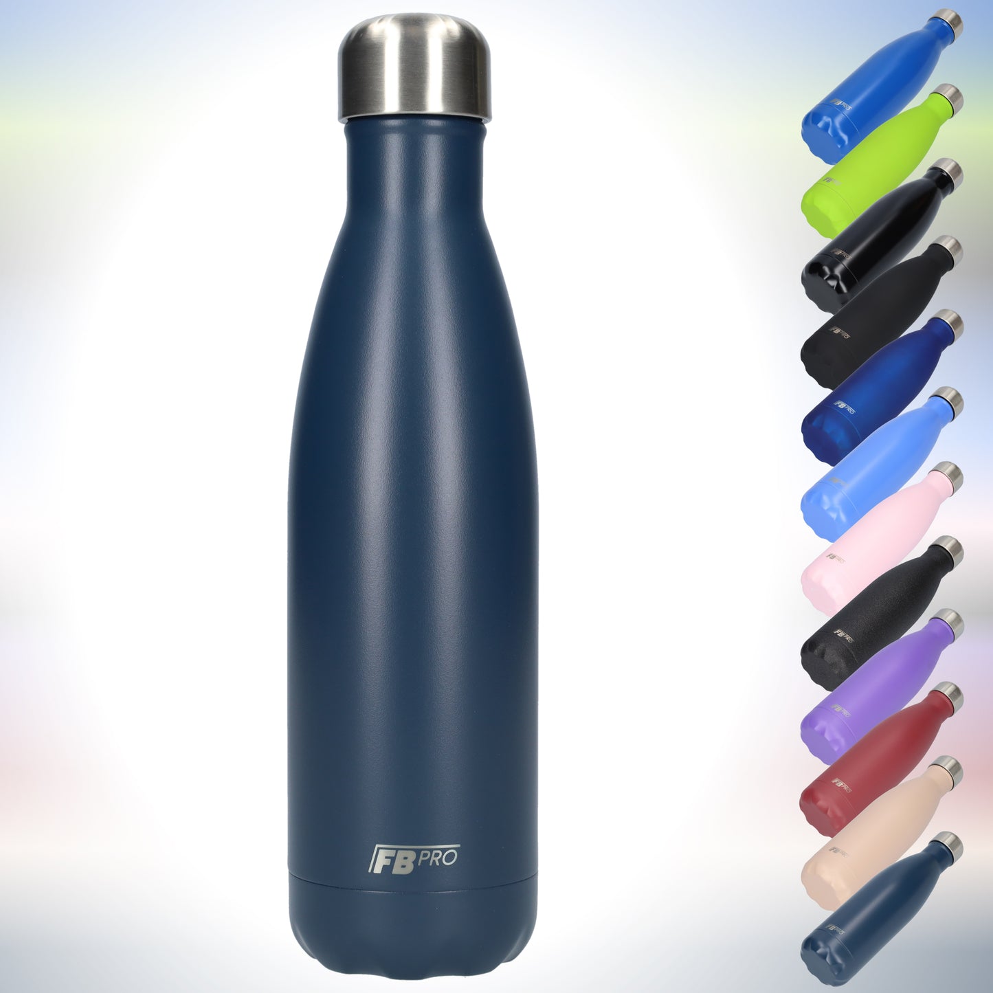 Thermosfles - Waterfles - Drinkfles slank 500ml - Dark Matte Muted Blue - Donker Mat Gedimpt Blauw