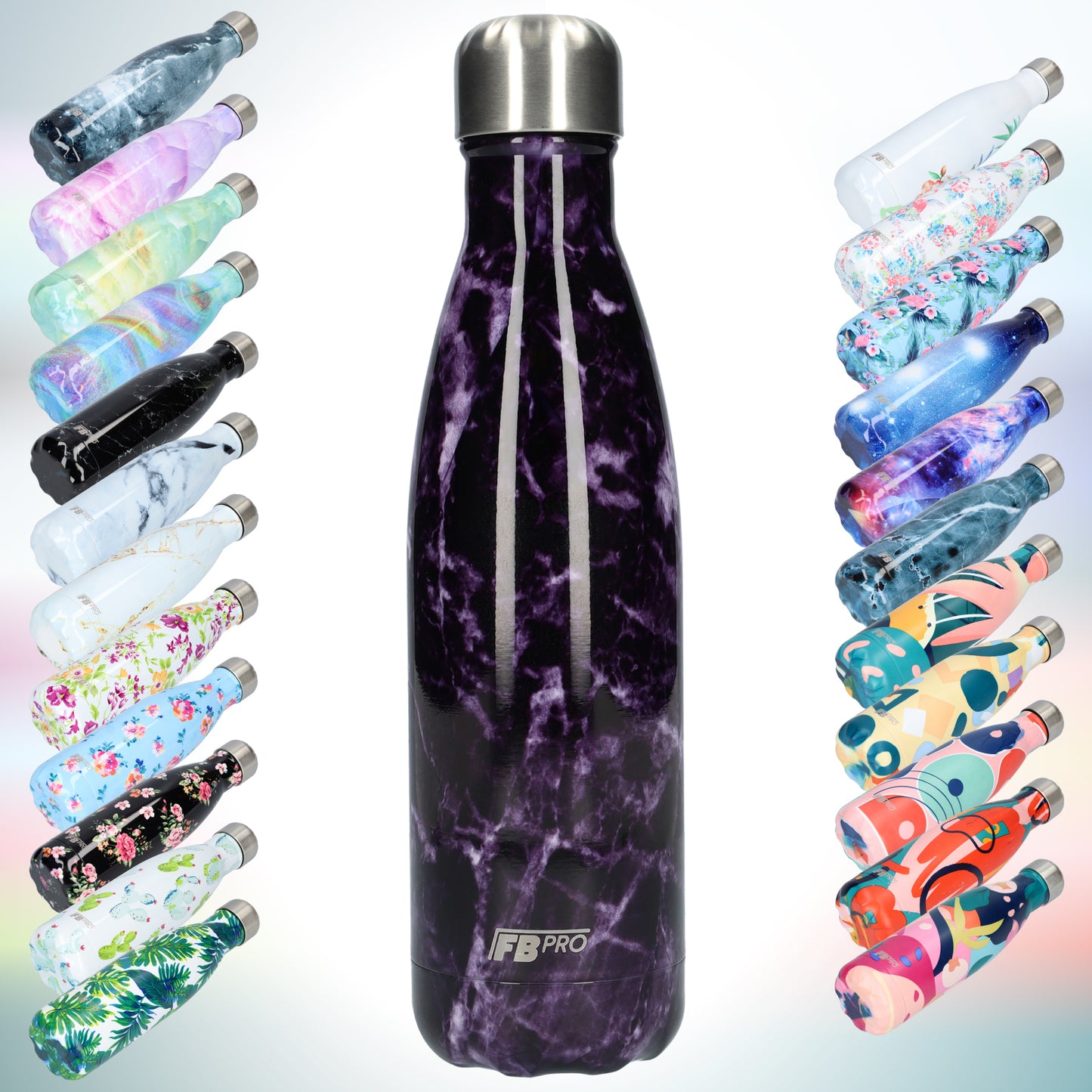 Thermosfles - Waterfles - Drinkfles slank 500ml - Purple Storm Marble - Paarse Storm Marmer