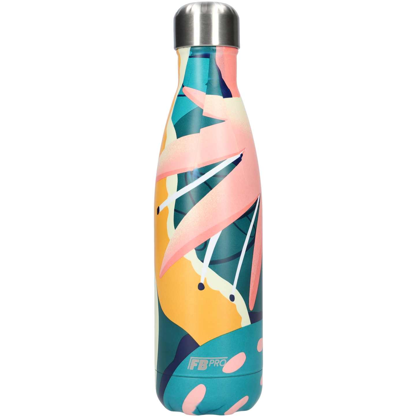 Thermosfles - Waterfles - Drinkfles slank 500ml - Pink Leafs - Roze Bladeren