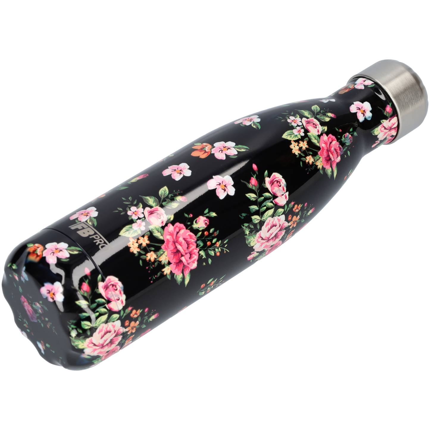 Thermosfles - Waterfles - Drinkfles slank 500ml - Classic Black Flowers - Klassieke Zwarte Bloemen