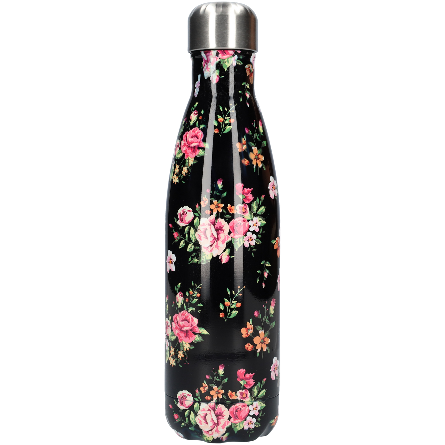 Thermosfles - Waterfles - Drinkfles slank 500ml - Classic Black Flowers - Klassieke Zwarte Bloemen