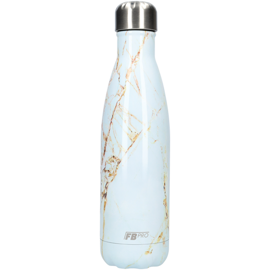 Thermosfles - Waterfles - Drinkfles slank 500ml - White & Gold Marble - Wit & Goud Marmer