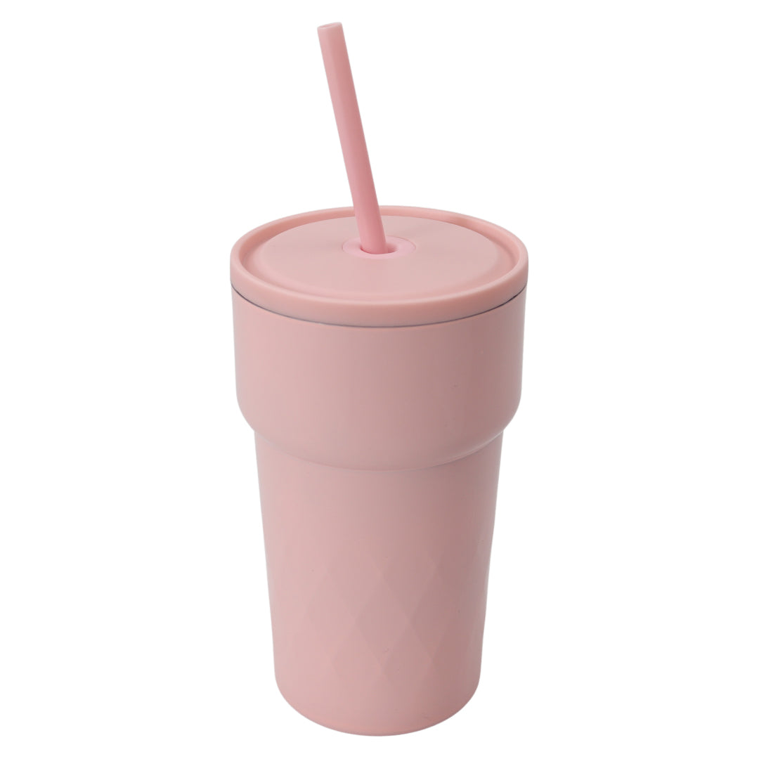 Thermosbeker met Rietje - Afsluitbare beker  - Blauwe Beker to Go - 460ml - Baby pink