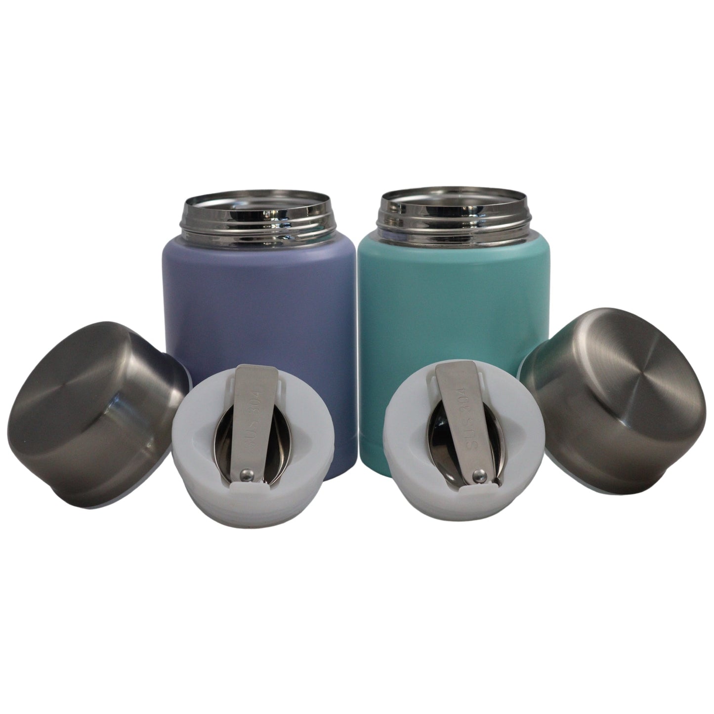 Lichtblauw & Lichtpaarse Thermos Voedselcontainer - Thermoskan - Blauw & Paars - 450ml