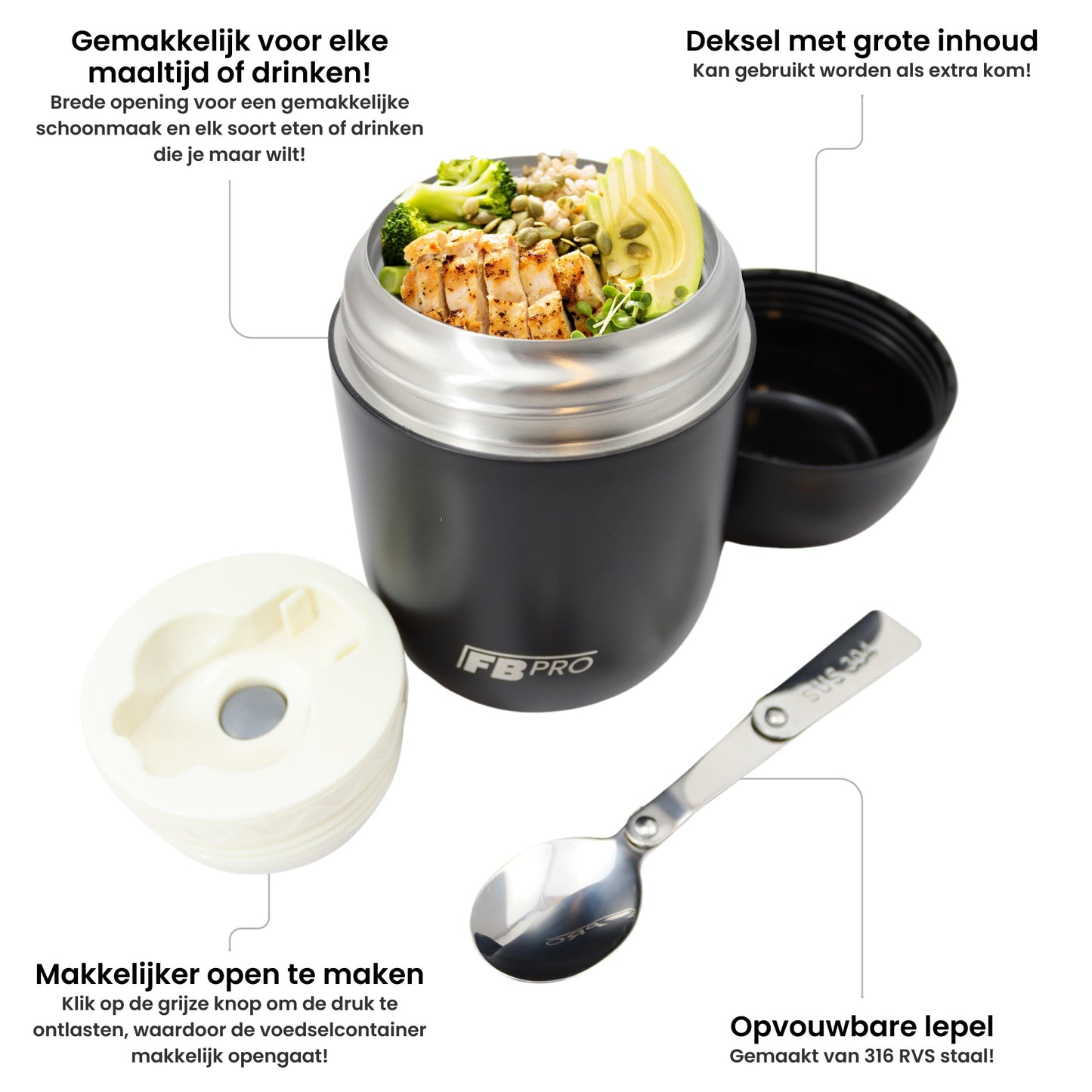 Thermos container - Thermoskan - Zwart - 420ml