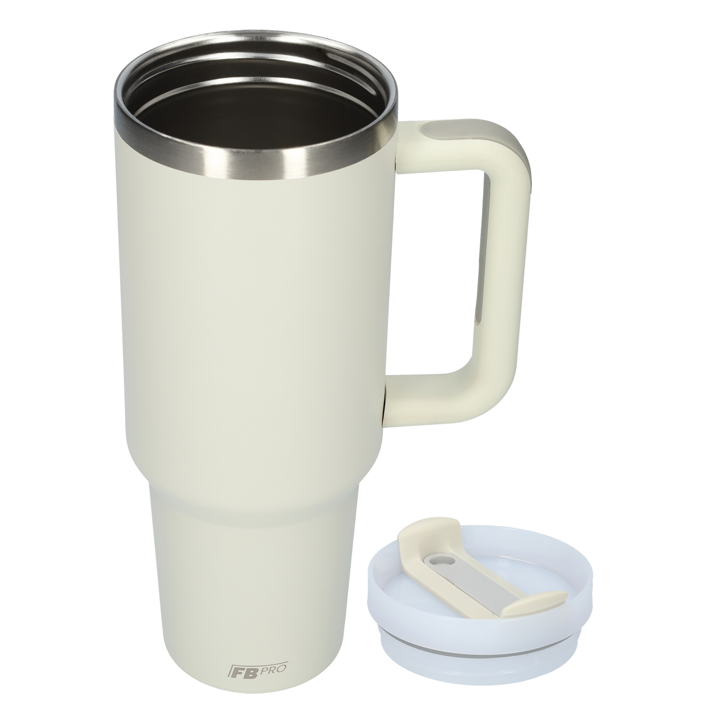 Thermos drinkbeker tumbler 1.2L met handvat en rietje - 1200 ML - Crème