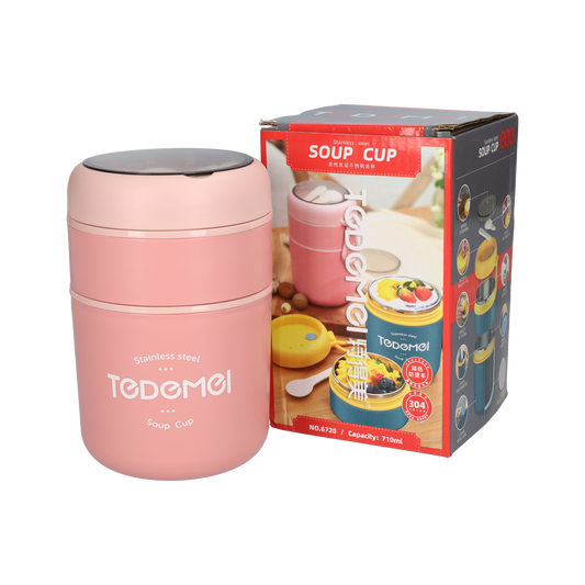 2 Laags Voedselcontainer - Thermos Voedsel Container - Soepbeker to go - Roze